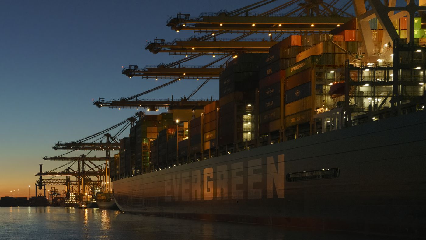 Container ship at Rotterdam harbour in the Netherlands, Europe