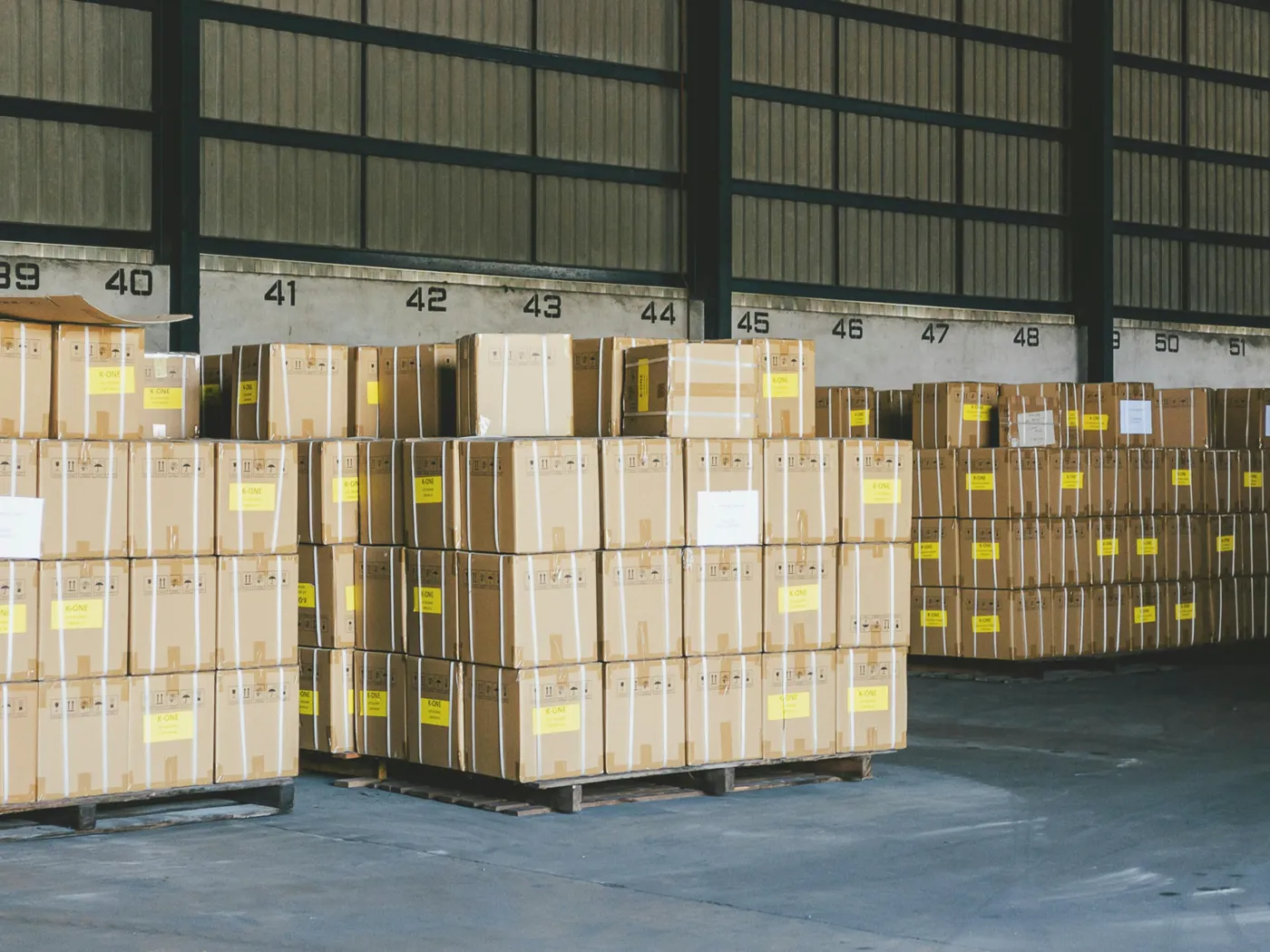 Palletized goods in a warehouse