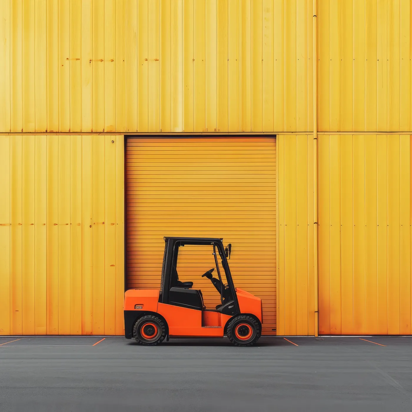 Forklift outside a warehouse